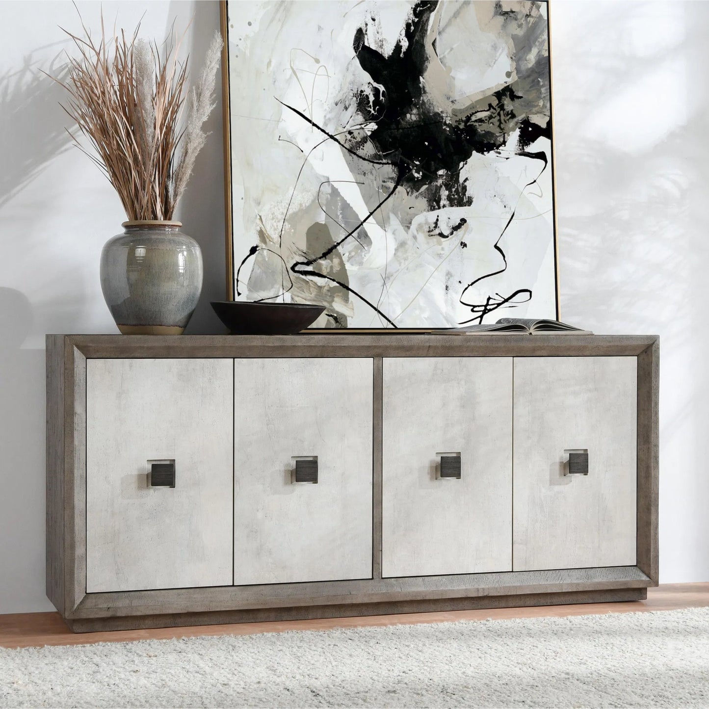 011 SI-2237272 | Lifestyle | Denver 80" Sideboard Buffet by Classic Home in distressed gray, antique white. Made from unique in a transitional style.