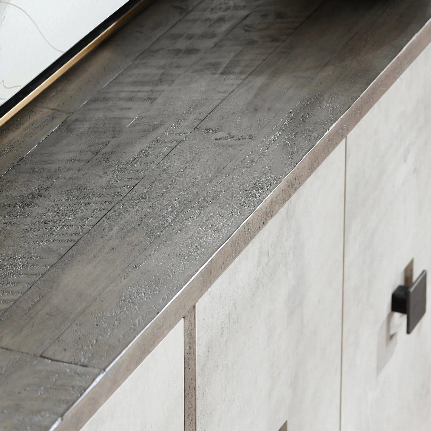 006 SI-2237272 | Closeup | Denver 80" Sideboard Buffet by Classic Home in distressed gray, antique white. Made from unique in a transitional style.