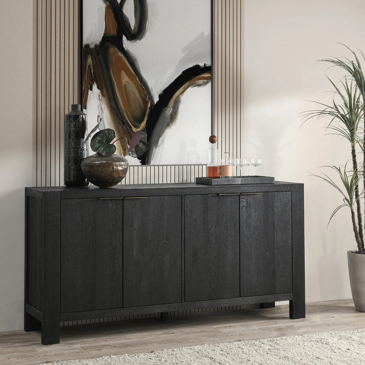 020 SI-2160299 | Closeup | Parsons Four Door Sideboard by Kosas Home. Made from oak wood in a modern style.