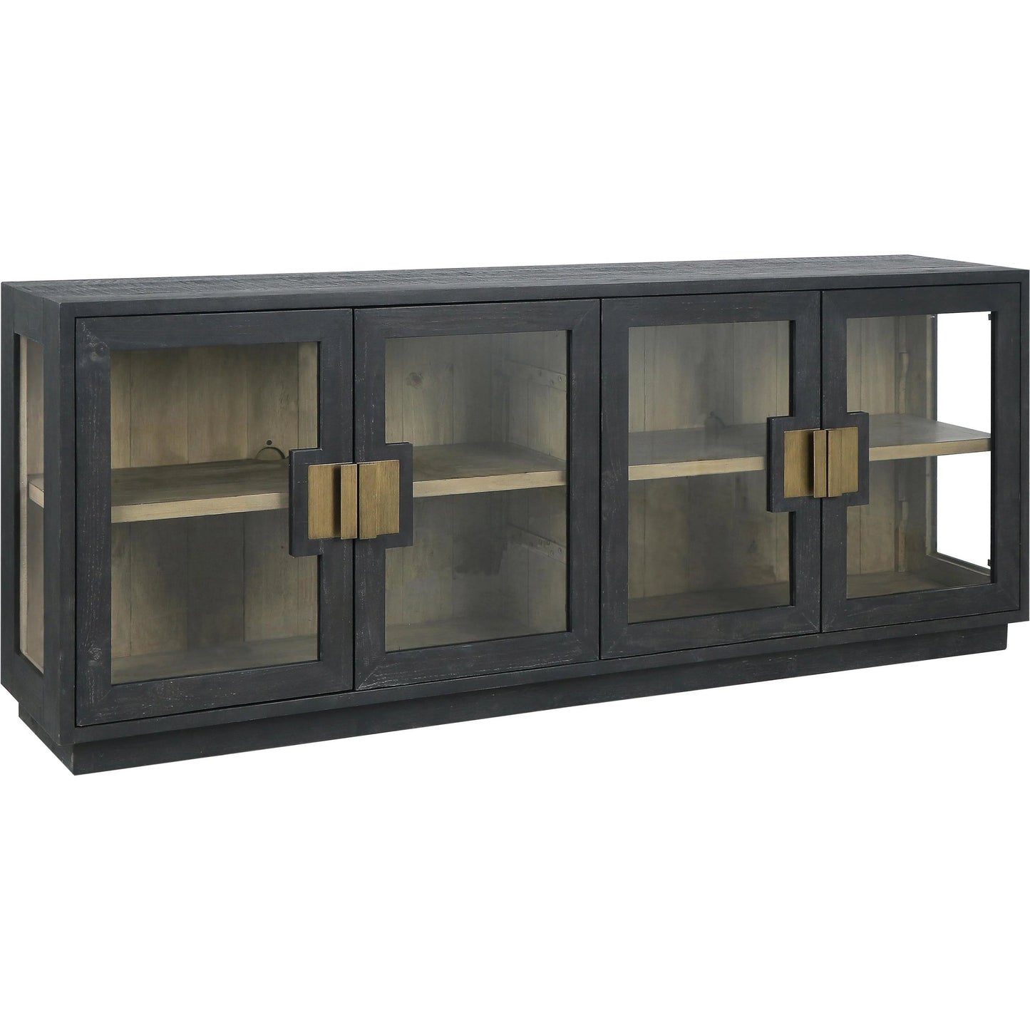 002 SI-2237273 | Primary Silo | Larson 90" Glass Reclaimed Pine Wood Sideboard by Classic Home in black. Made from unique in a modern style.