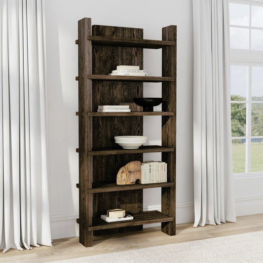 Doku Bookcase by Classic Home in dark brown. Made from oak wood in a modern style.