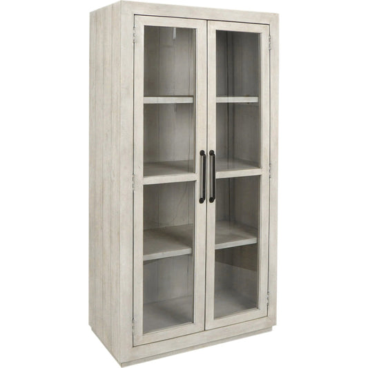 Caleb Reclaimed Pine Display Cabinet by Kosas Home in distressed ivory. Made from reclaimed distressed pine wood in a transitional style.