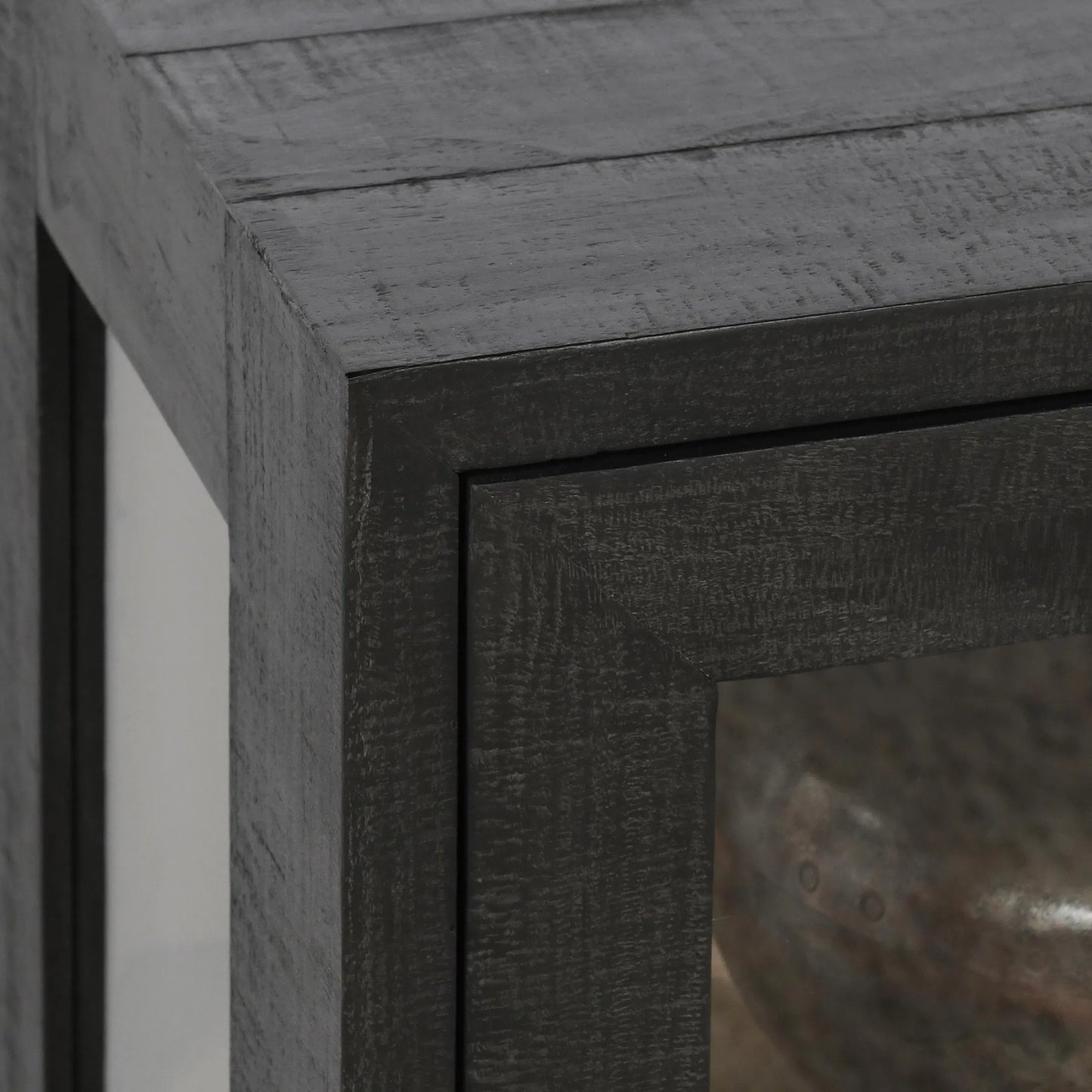 017 SI-2237280 | Closeup | Larson Two-Door Glass Oak Wood Cabinet by Classic Home in black. Made from unique in a modern style.