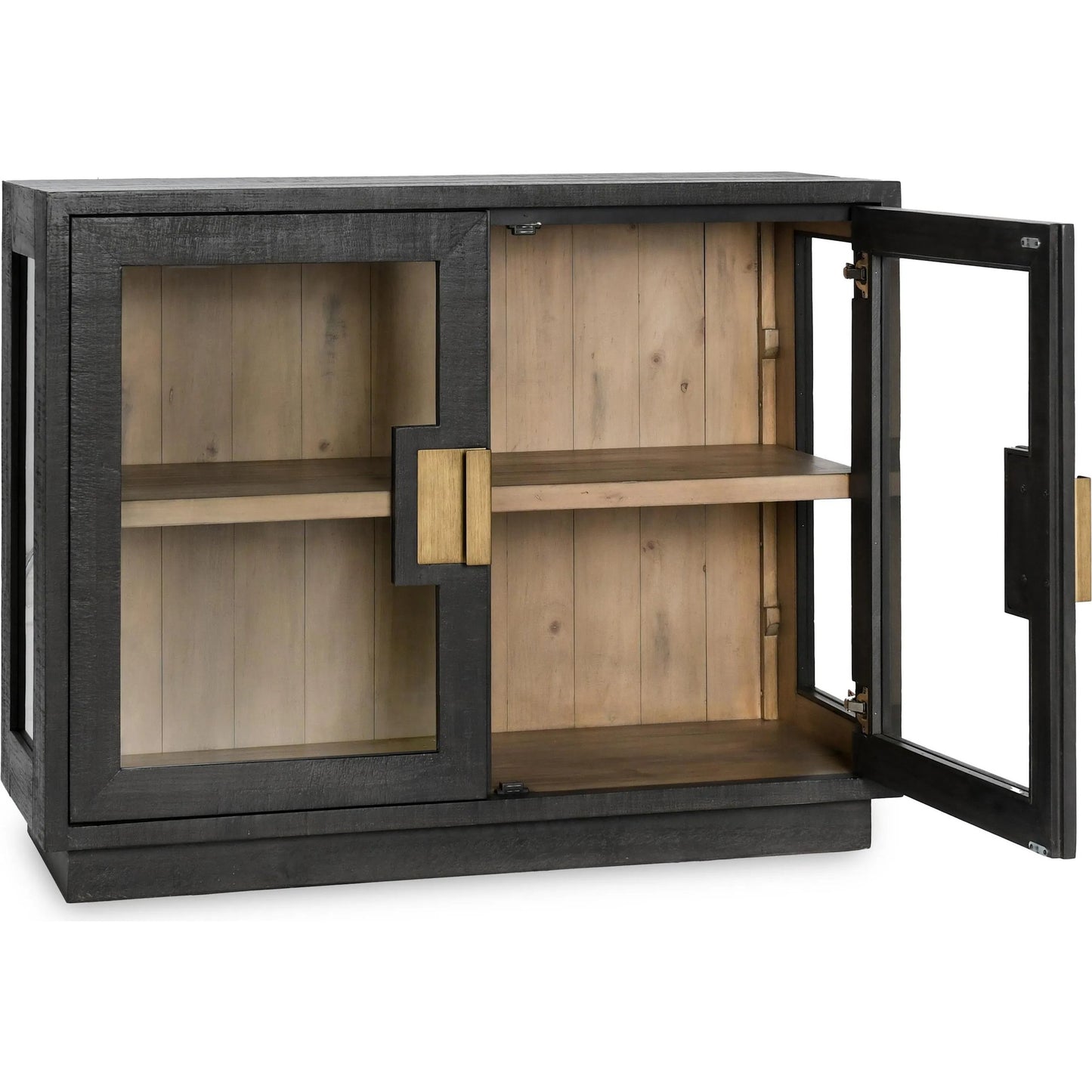 008 SI-2237280 | Additional Silo | Larson Two-Door Glass Oak Wood Cabinet by Classic Home in black. Made from unique in a modern style.