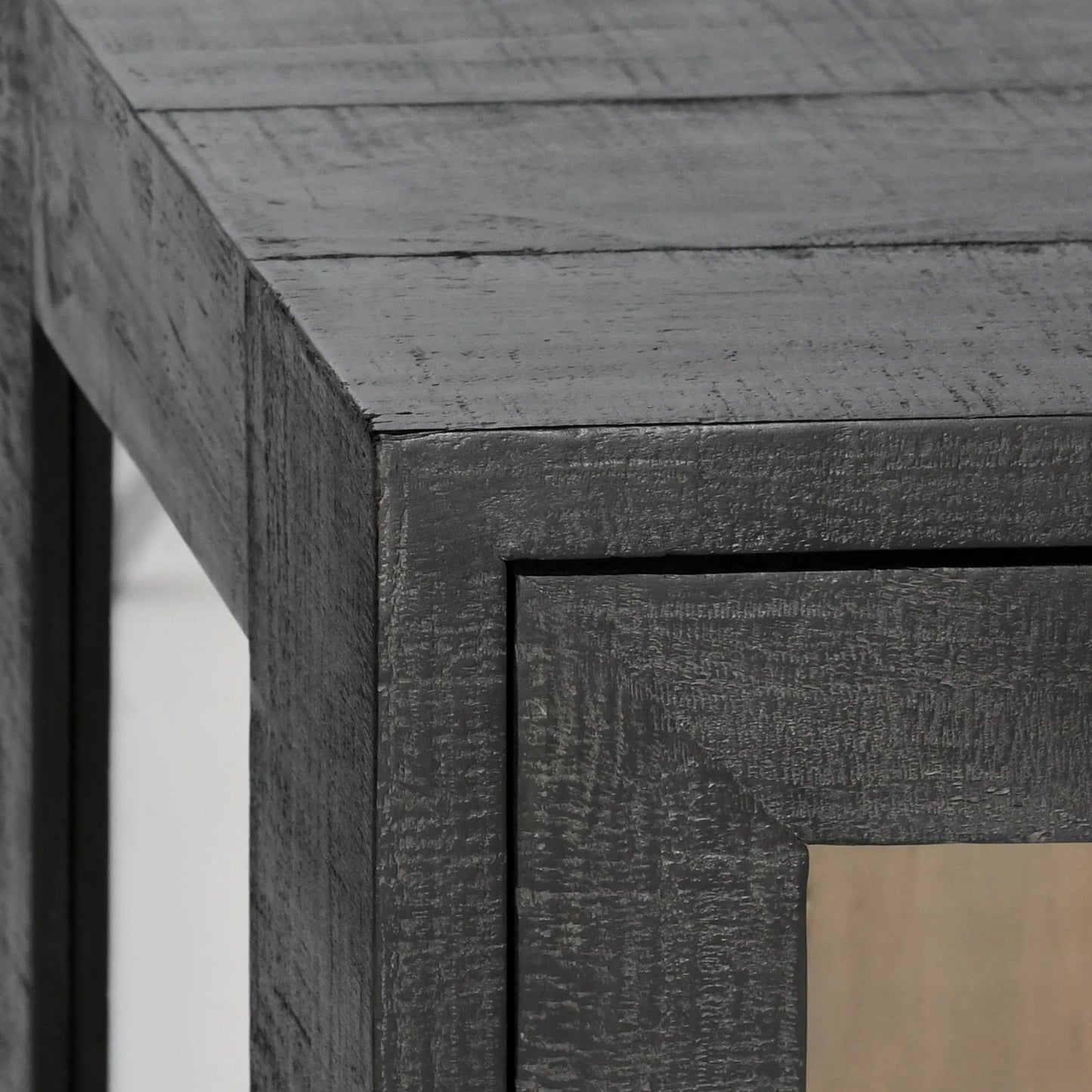 015 SI-2237280 | Closeup | Larson Two-Door Glass Oak Wood Cabinet by Classic Home in black. Made from unique in a modern style.