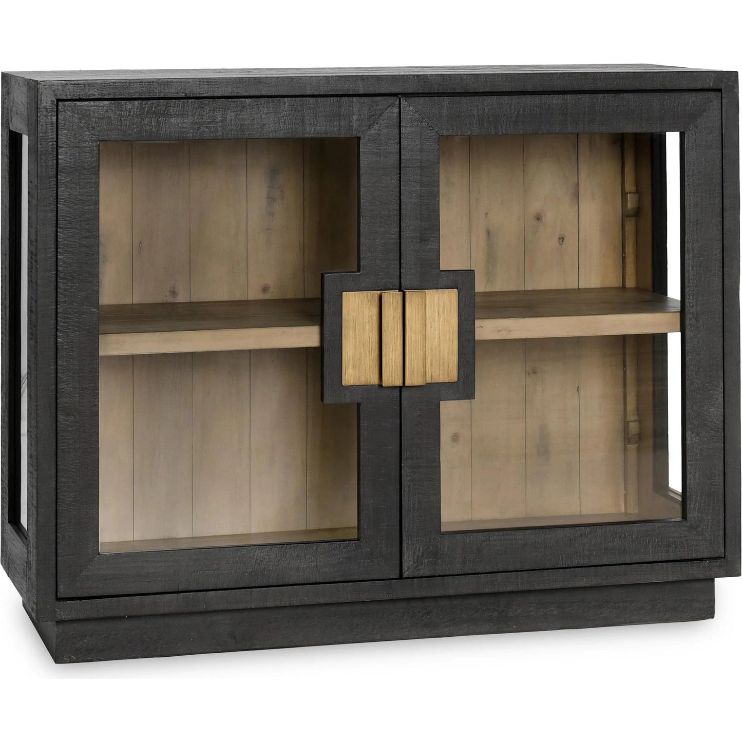 002 SI-2237280 | Primary Silo | Larson Two-Door Glass Oak Wood Cabinet by Classic Home in black. Made from unique in a modern style.