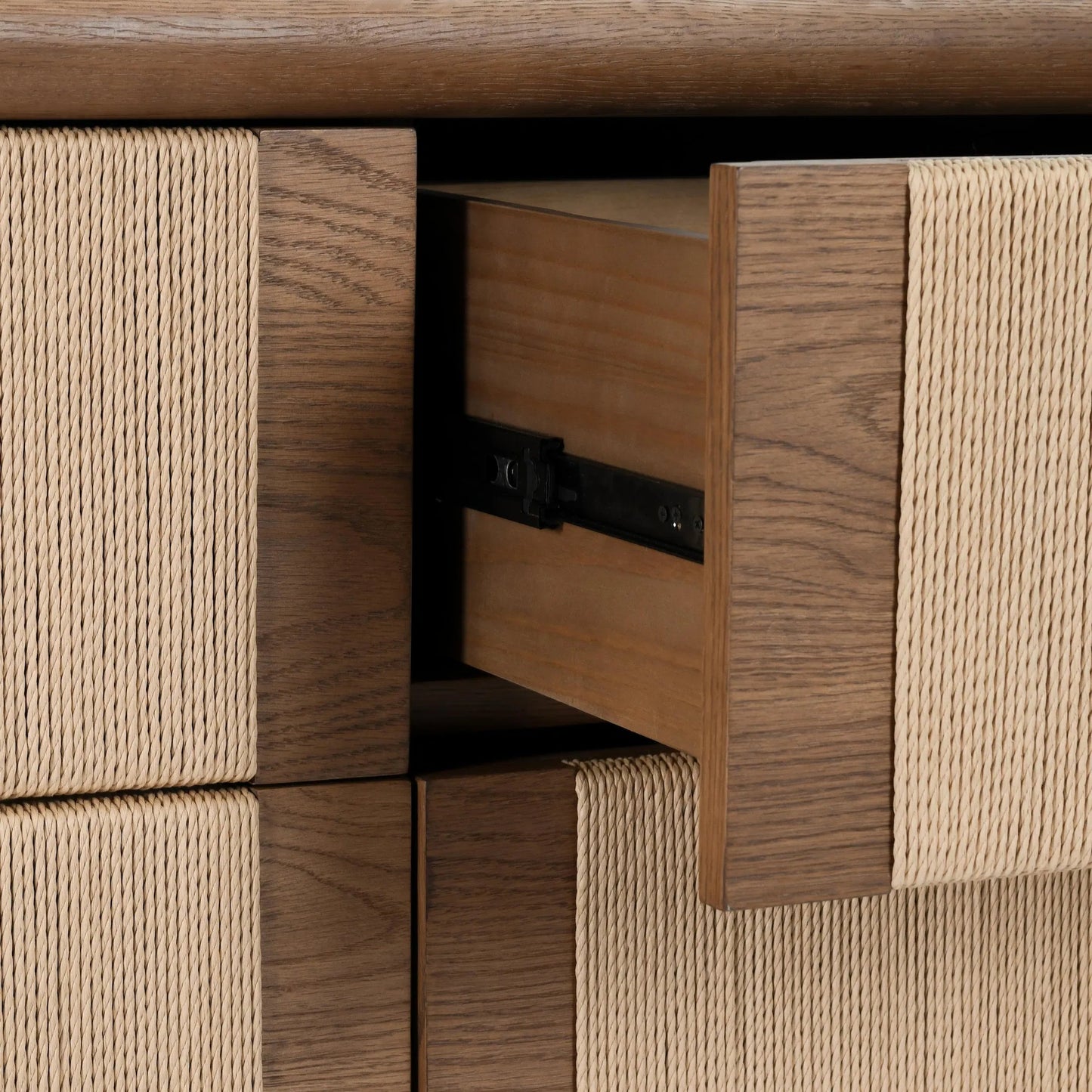 008 SI-2238849 | Closeup | Corda 6-Drawer Dresser by Classic Home in nut brown, natural. Made from oak wood, rope in a transitional style.