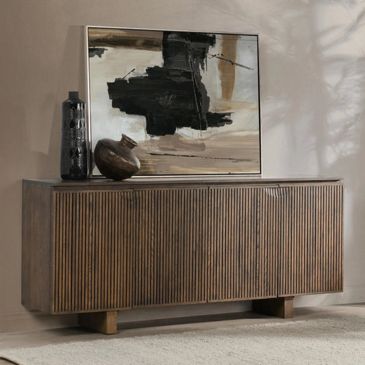 Roya Oak Wood 4-Door Sideboard Buffet by Classic Home in brown. Made from oak veneer in a traditional style.