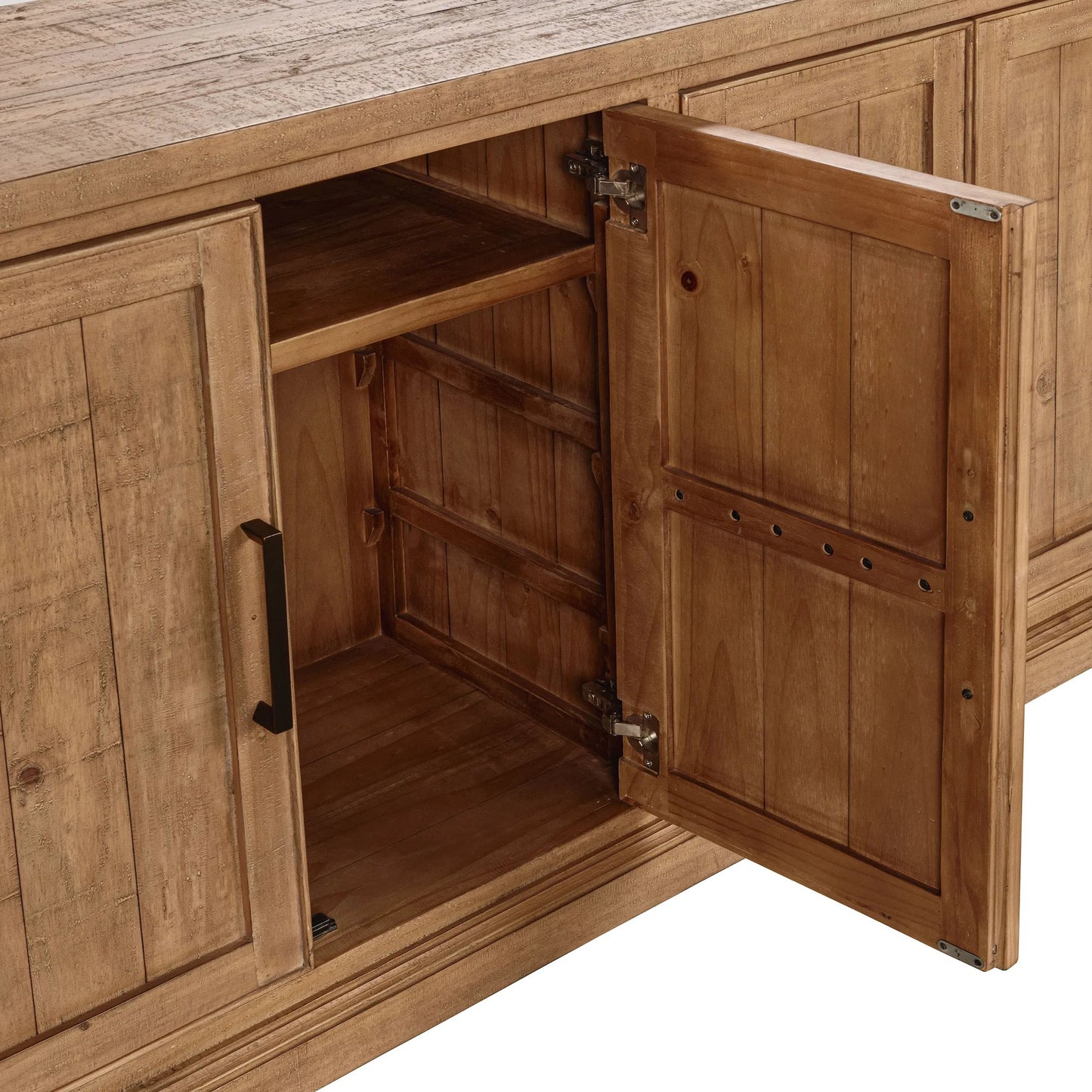 011 SI-2353727 | Closeup | Allegra 4-Door Reclaimed Pine Wood Buffet Sideboard by Kosas Home in natural. Made from reclaimed pine in a unique style.