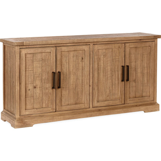 Allegra 4-Door Reclaimed Pine Wood Buffet Sideboard by Kosas Home in natural. Made from reclaimed pine in a transitional style.