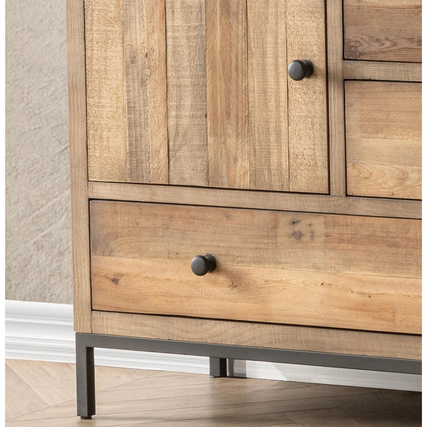 006 SI-2353728 | Closeup | Dita Reclaimed Pine Wood Sideboard Buffet by Kosas Home in natural. Made from reclaimed pine in a transitional style.