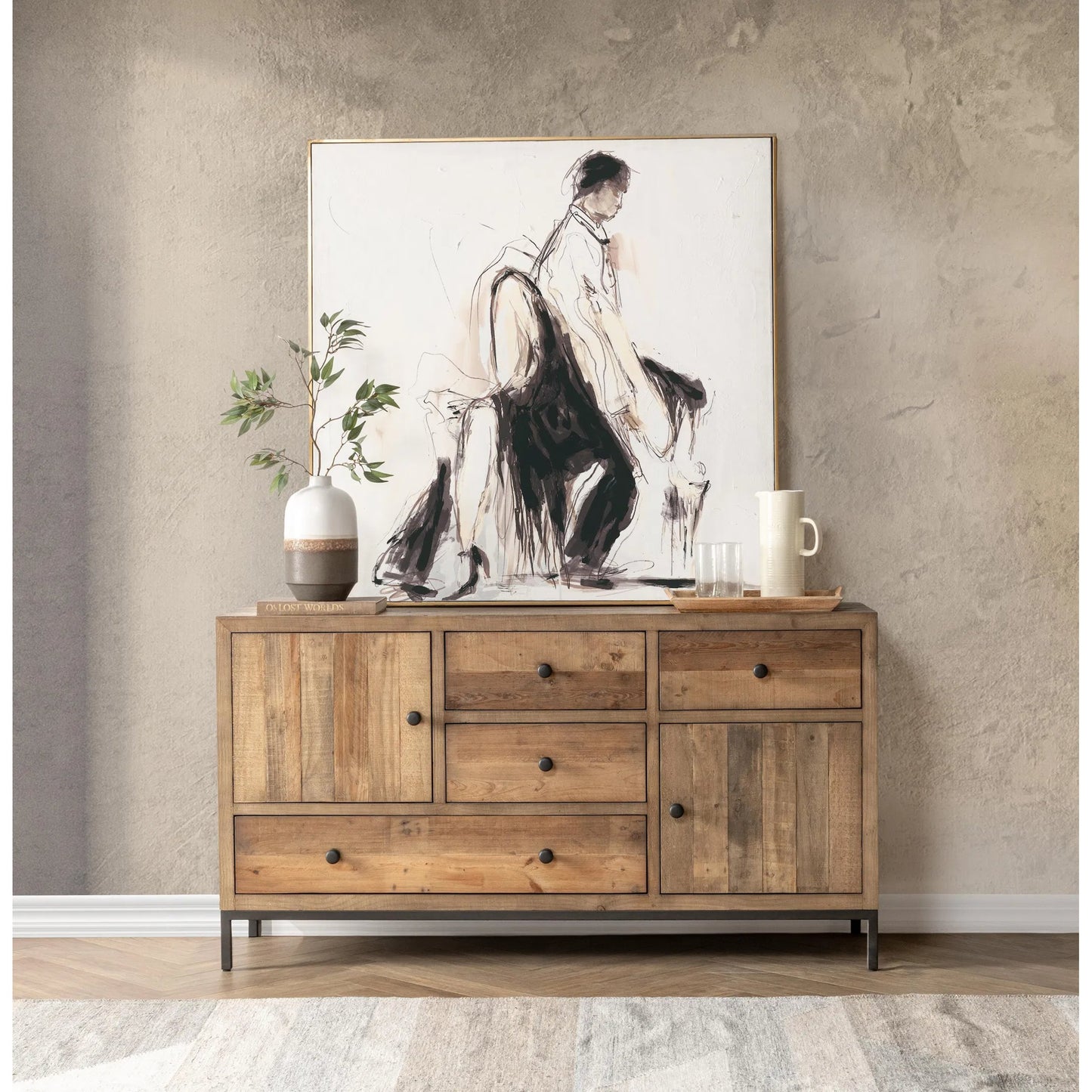 012 SI-2353728 | Lifestyle | Dita Reclaimed Pine Wood Sideboard Buffet by Kosas Home in natural. Made from reclaimed pine in a transitional style.