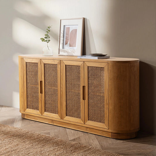 Adelheid Buffet by Kosas Home in natural pine. Made from pine, cane in a transitional style.
