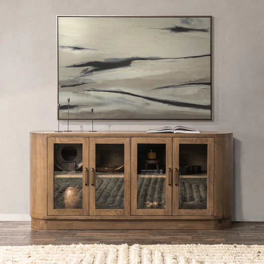 Vander Sideboard by Classic Home. Made from oak veneer, tempered glass in a transitional style.