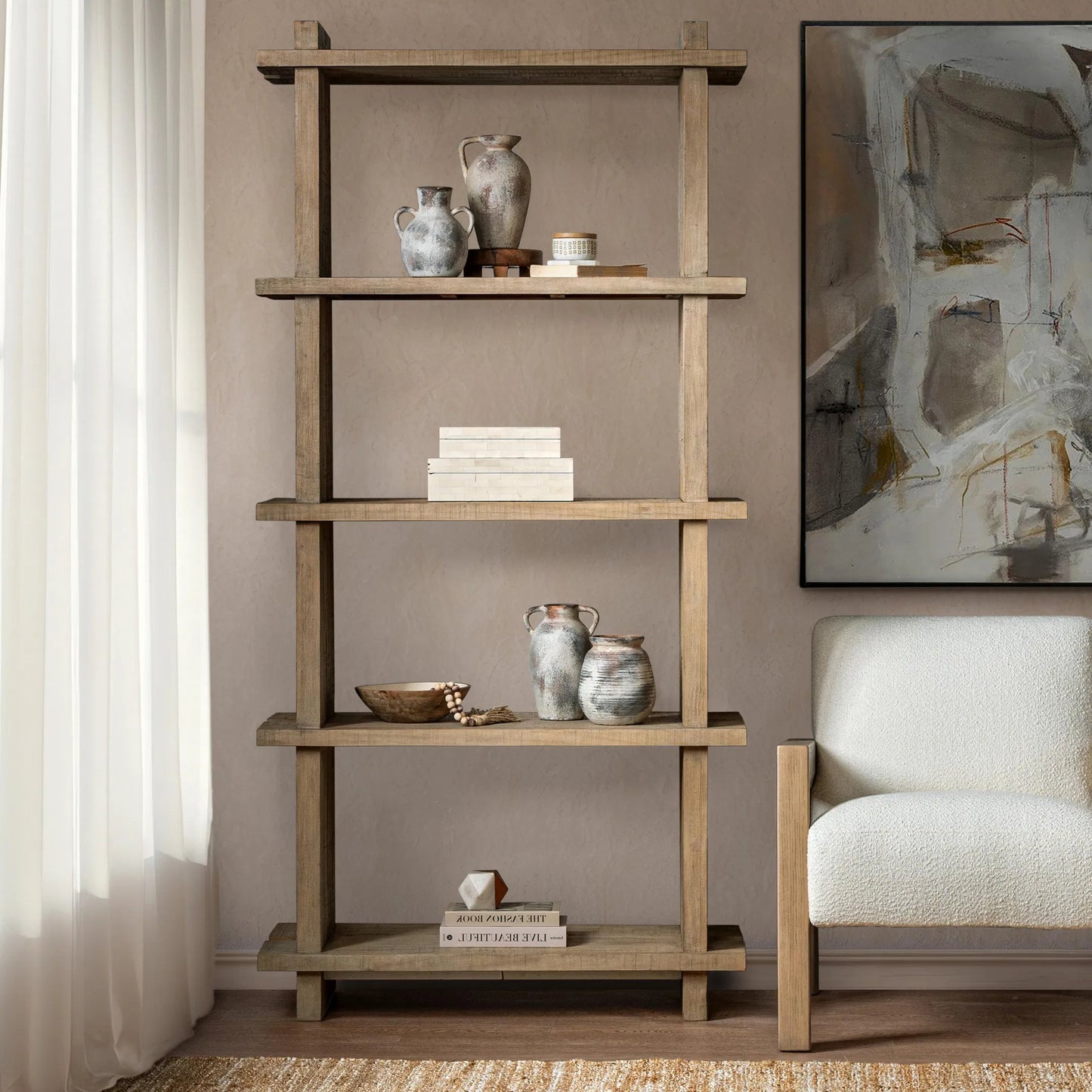007 SI-2537803 | Lifestyle | Karlla Bookshelf by Classic Home in soft earth. Made from reclaimed pine in a unique style.