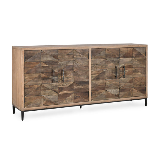 Mave 4-Door Sideboard by Classic Home in multi-tone natural. Made from reclaimed elm, reclaimed pine, iron base in a modern style.
