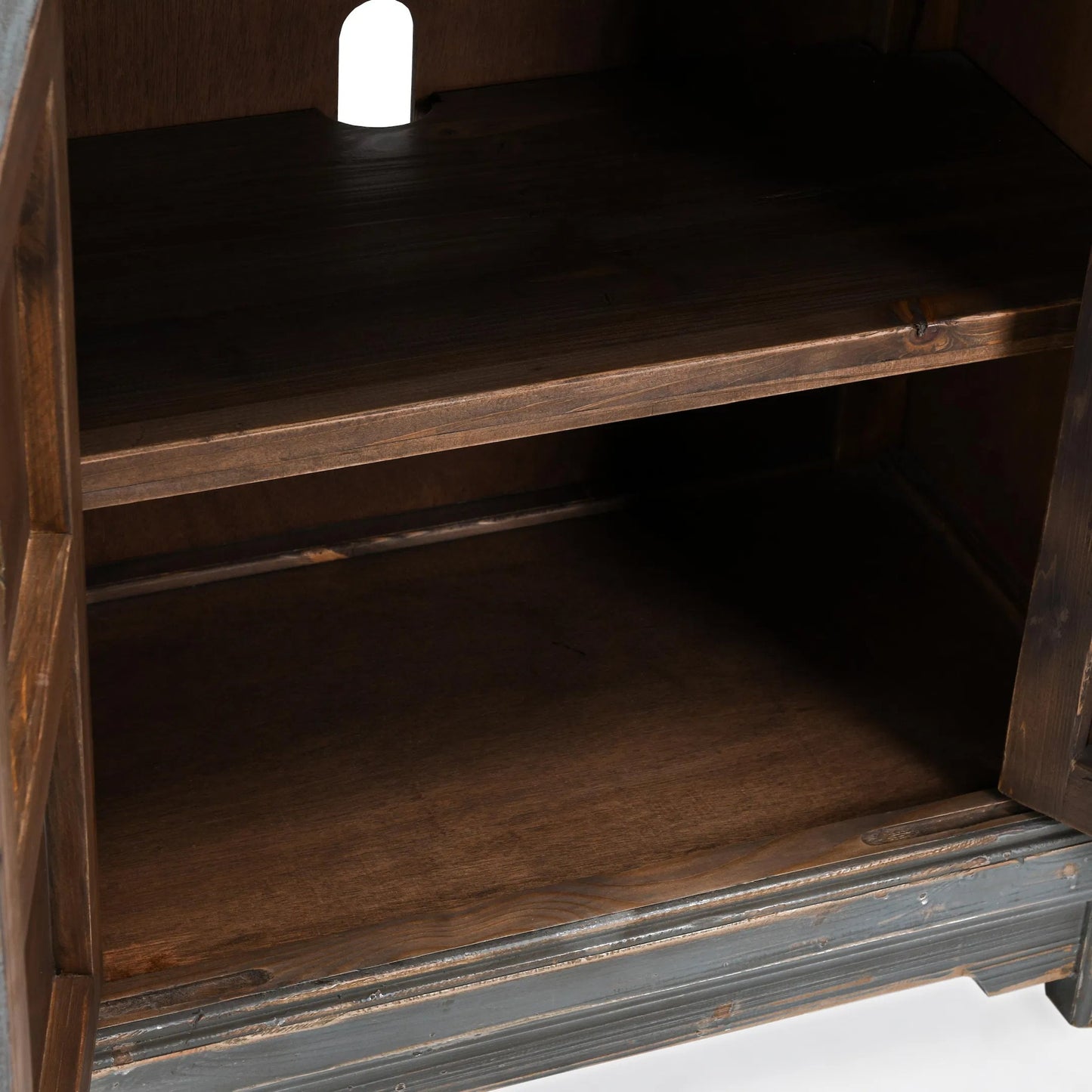 017 SI-2353776 | Closeup | Amherst 4-Drawer Reclaimed Pine Wood Sideboard Buffet by Classic Home in gray. Made from reclaimed pine in a rustic style.