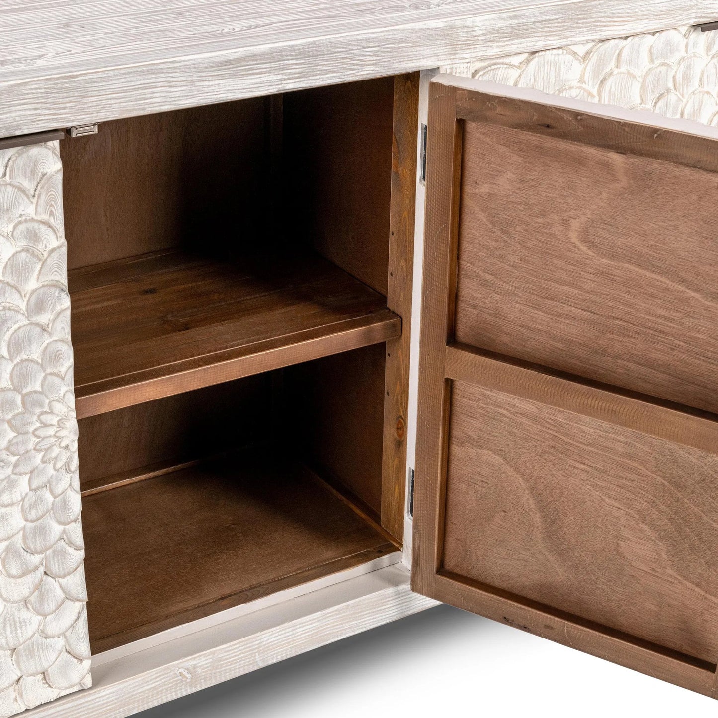 006 SI-2162598 | Closeup | Astrid 4DR Sideboard Vintage by Classic Home in cream. Made from reclaimed pine in a modern style.