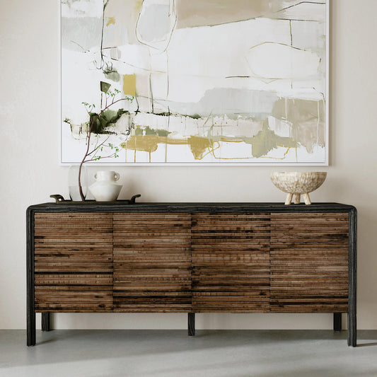 Elodie 4 Door Sideboard by Classic Home in black, natural. Made from elm wood, reclaimed elm in a modern style.