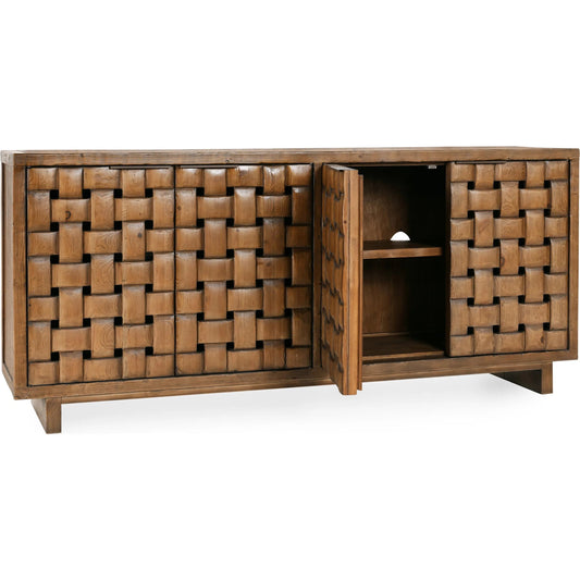 Bast 4-Door Reclaimed Pine Wood Buffet Sideboard by Classic Home in brown. Made from reclaimed pine in a traditional style.