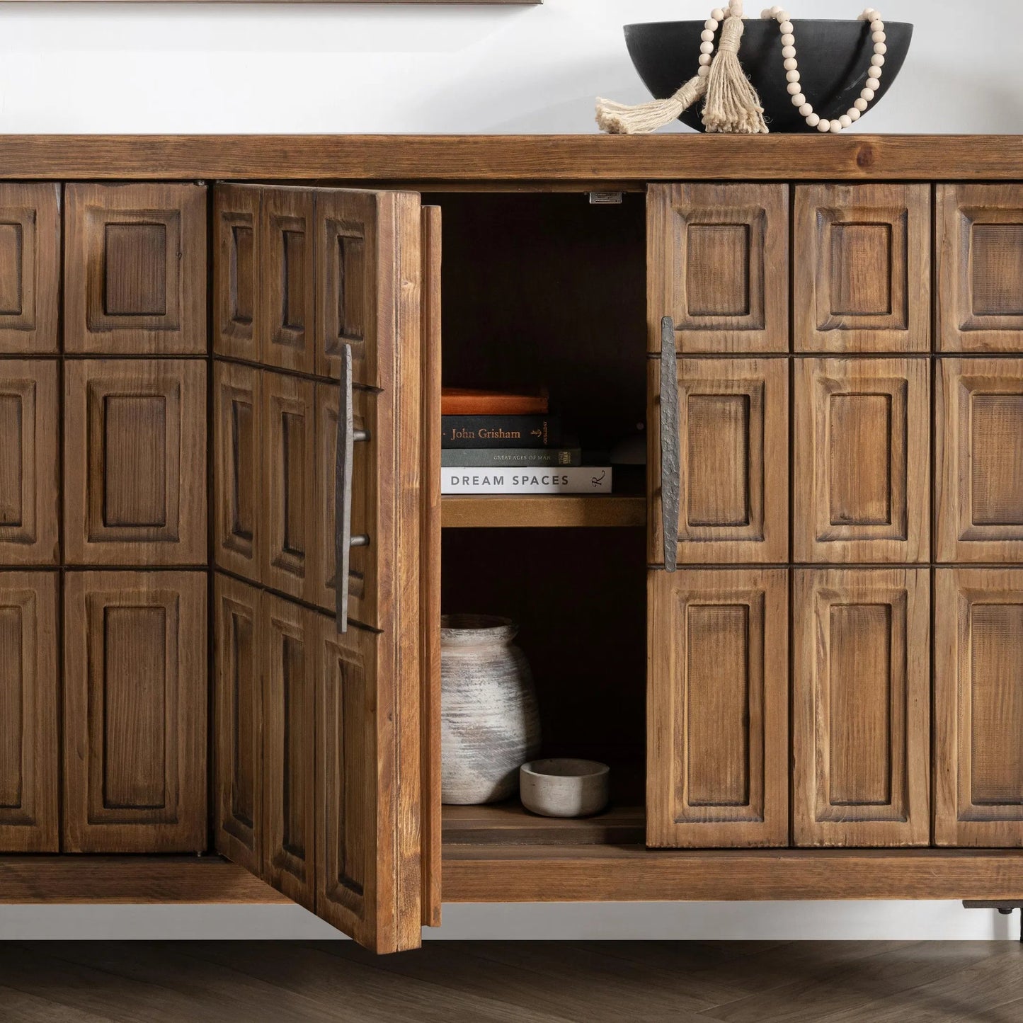 007 SI-2259093 | Closeup | Willmark 6-Door Reclaimed Pine Sideboard Buffet by Classic Home in brown. Made from reclaimed pine in a traditional style.