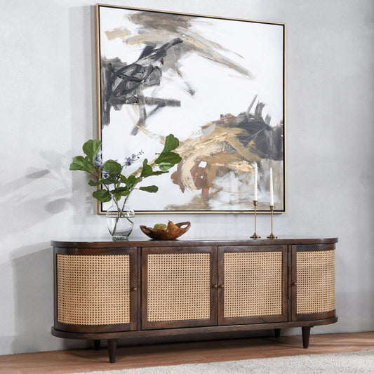 Teresa 4-Door Sideboard by Kosas Home. Made from mango wood, plywood in a rustic style.
