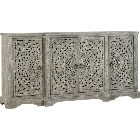 005 SR-827590 | Primary Silo | Harmony 4 Door Breakfront Sideboard by Classic Home in distressed warm gray. Made from mango wood in a eclectic & global style.
