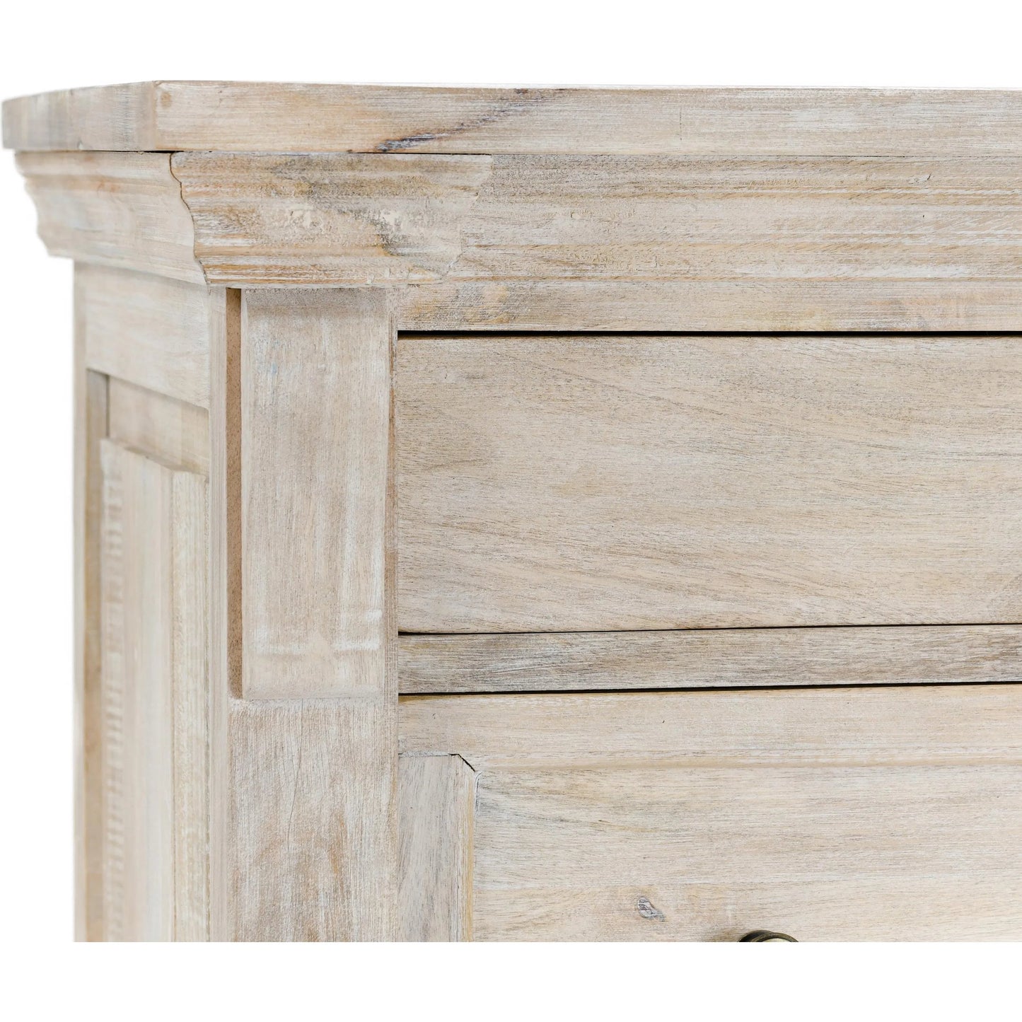 006 SI-2256328 | Closeup | Adelaide 6-Drawer Mango Wood Chest by Classic Home in white wash. Made from mango wood in a transitional style.
