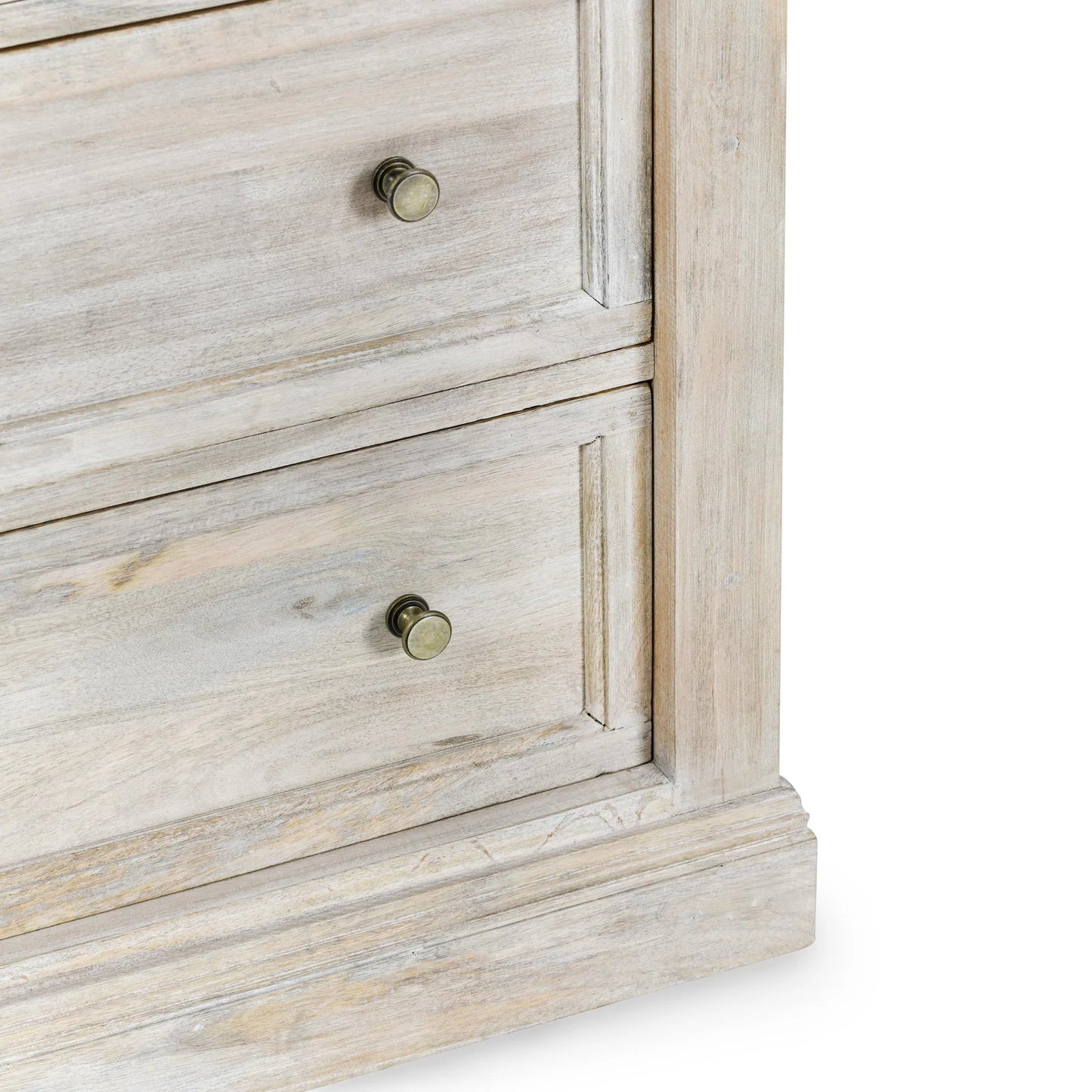 009 SI-2256328 | Closeup | Adelaide 6-Drawer Mango Wood Chest by Classic Home in white wash. Made from mango wood in a transitional style.