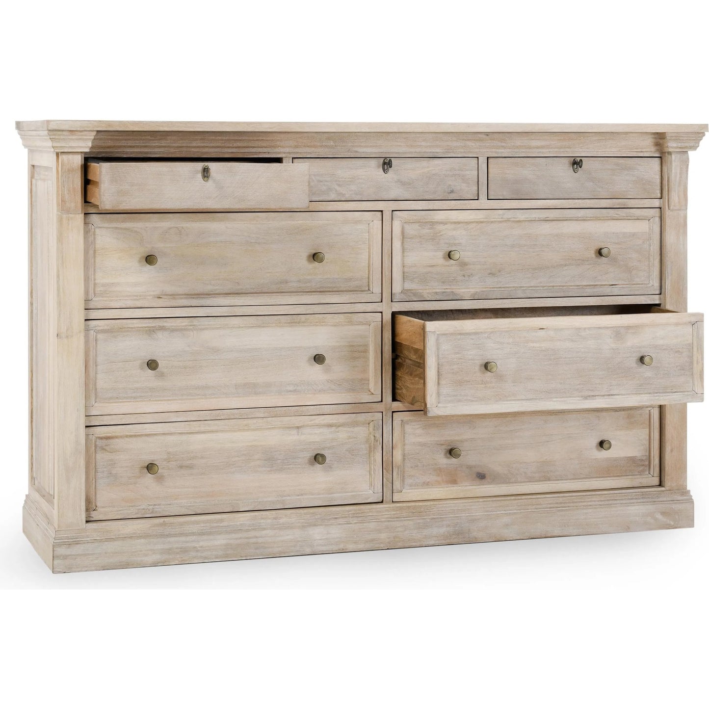 004 SI-2256329 | Additional Silo | Adelaide 9-Drawer Mango Wood Dresser by Classic Home in white wash. Made from mango wood in a transitional style.