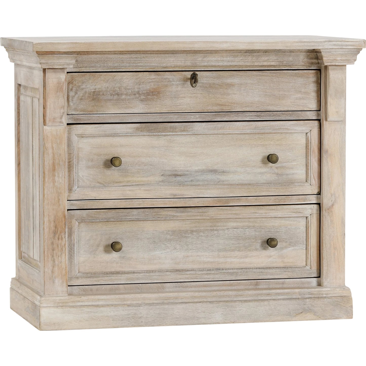 001 SI-2249244 | Primary Silo | Adelaide Three-Door Mango Wood Nightstand by Classic Home in white wash. Made from mango wood in a transitional style.