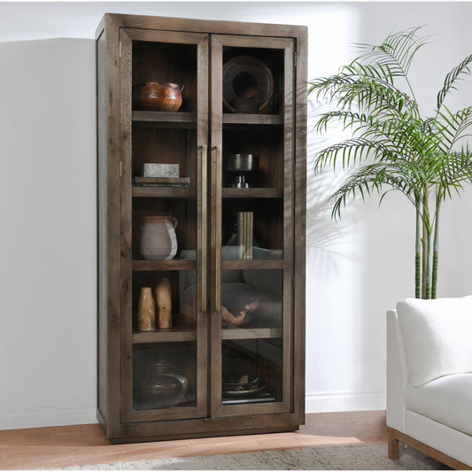 Bradley Tall Oak Wood Cabinet by Classic Home in brown. Made from oak wood in a modern style.