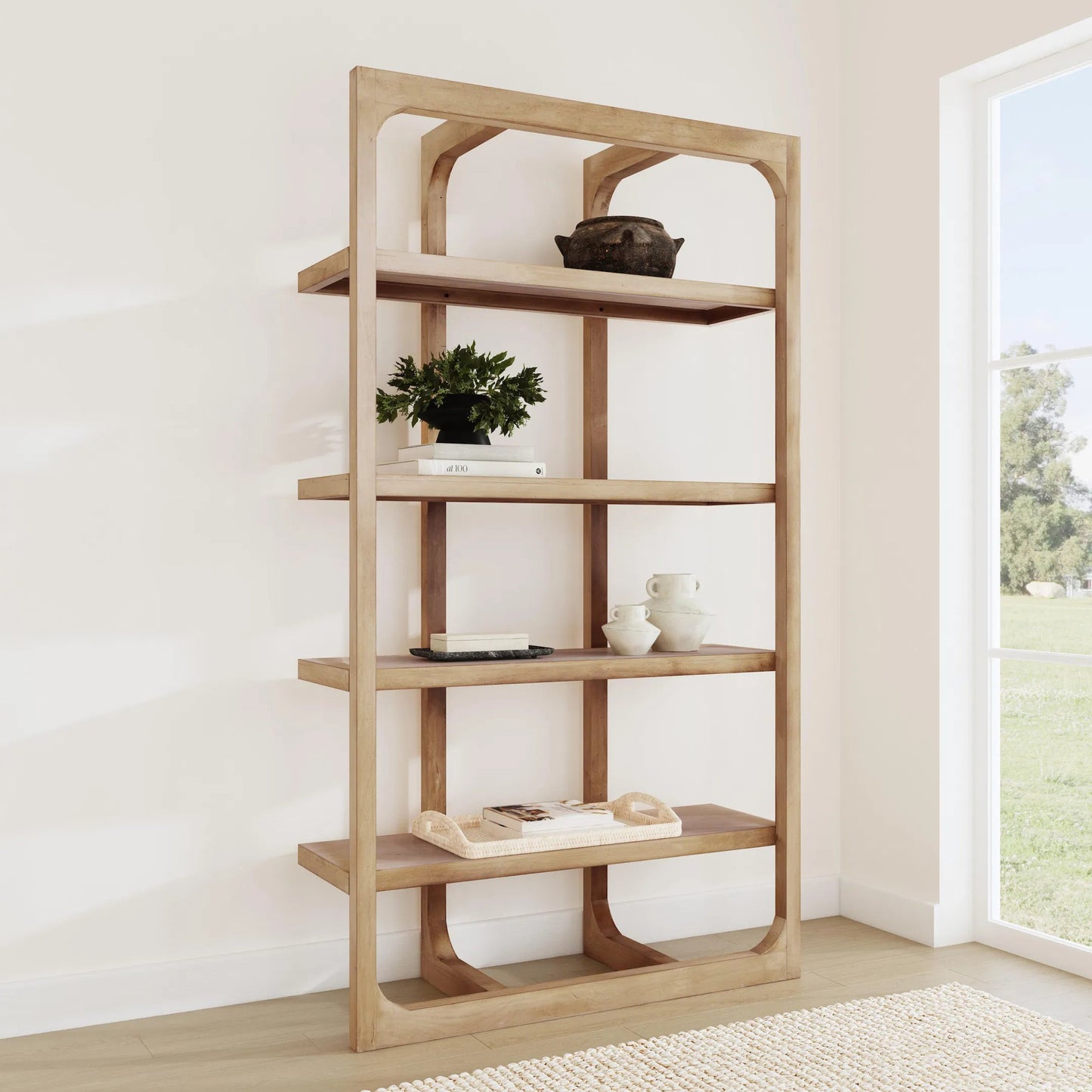 008 SI-2160302 | Lifestyle | Gordon Acacia Wood Bookcase by Classic Home in natural. Made from acacia wood in a modern style.