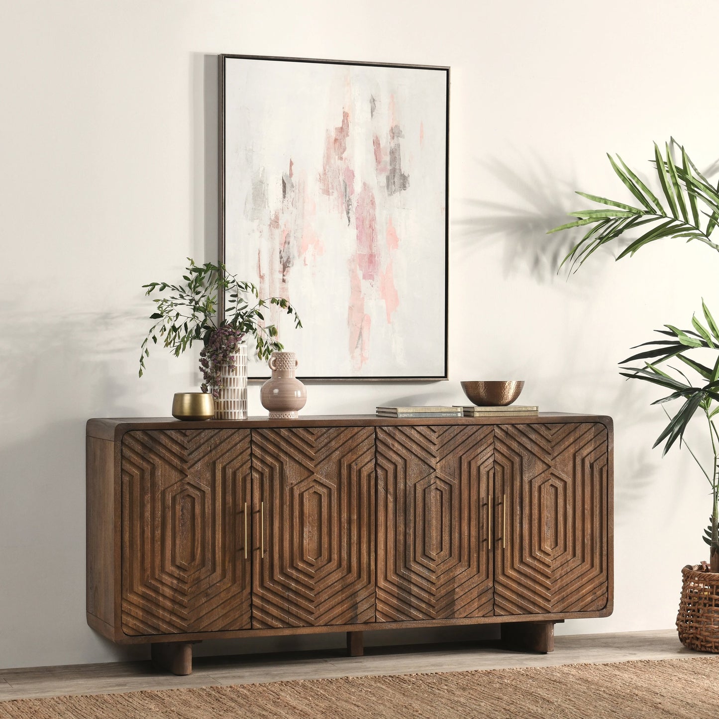 010 SI-2160304 | Lifestyle | Holmes Four Door Mango Wood Sideboard by Classic Home in brown. Made from mango wood in a modern style.