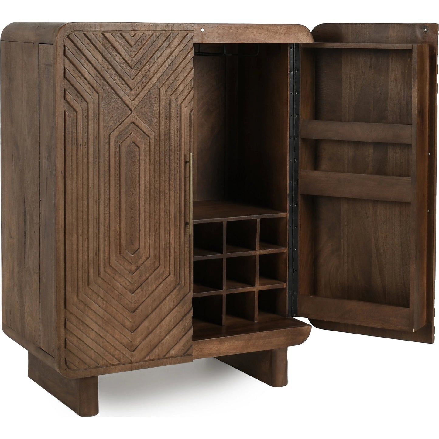 004 SI-2160305 | Additional Silo | Holmes Mango Wood Carved Bar Cabinet by Classic Home in brown. Made from mango wood in a modern style.