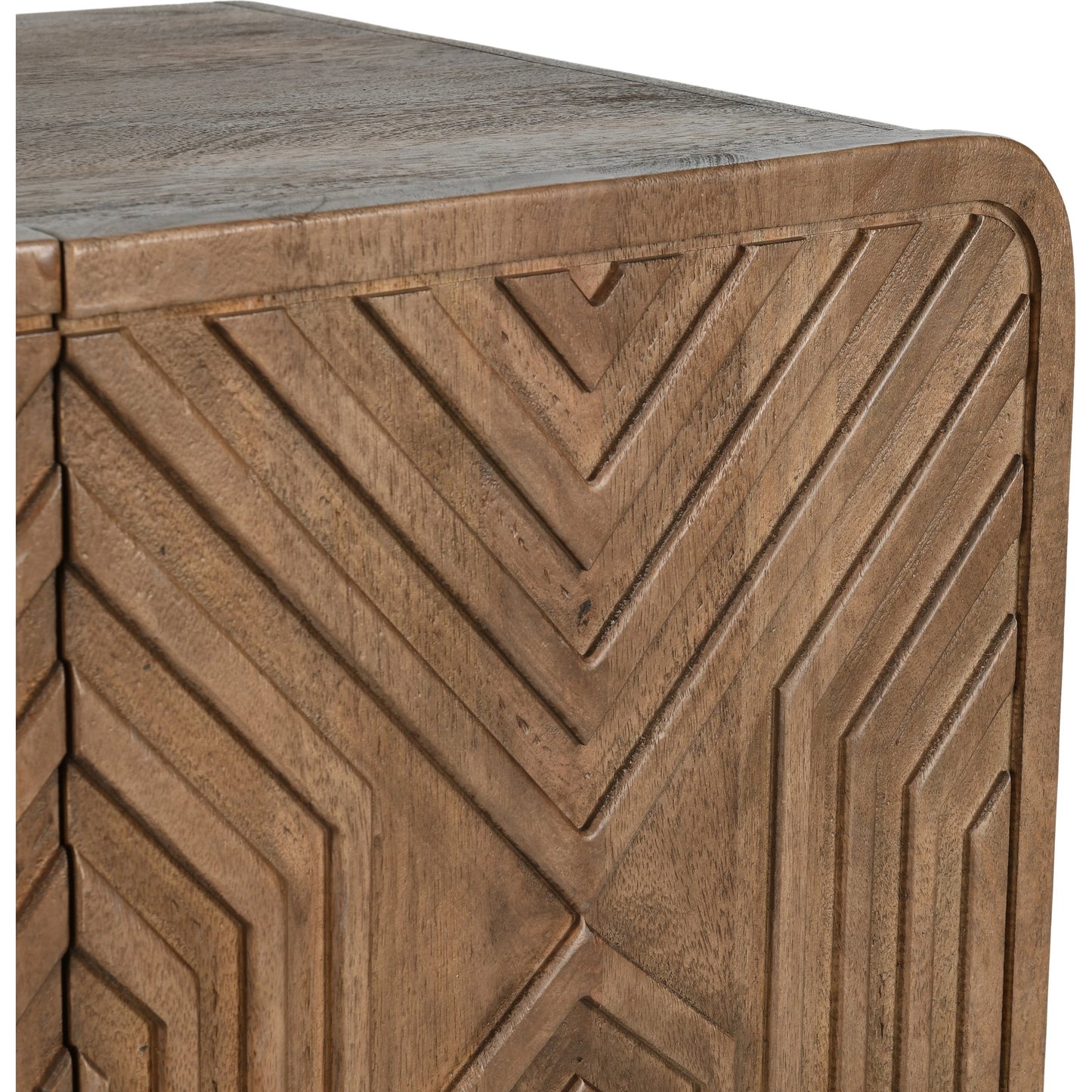 006 SI-2160305 | Closeup | Holmes Mango Wood Carved Bar Cabinet by Classic Home in brown. Made from mango wood in a modern style.