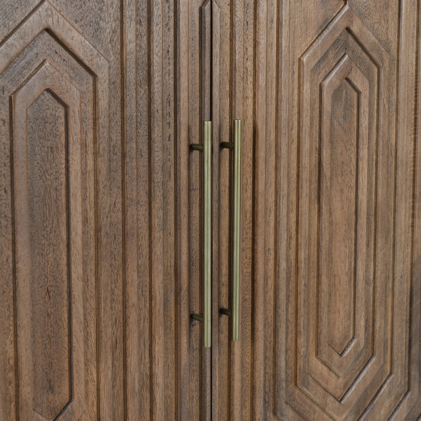 007 SI-2160305 | Closeup | Holmes Mango Wood Carved Bar Cabinet by Classic Home in brown. Made from mango wood in a modern style.
