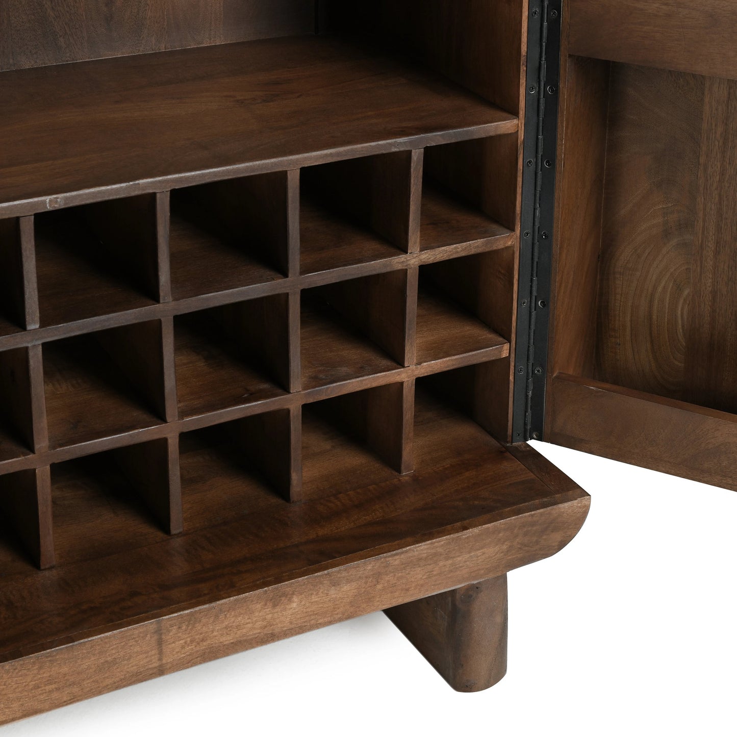 009 SI-2160305 | Closeup | Holmes Mango Wood Carved Bar Cabinet by Classic Home in brown. Made from mango wood in a modern style.