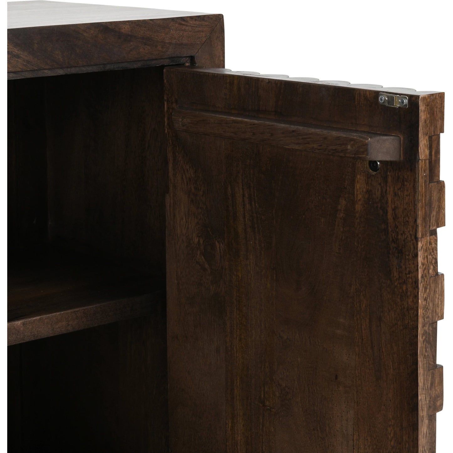 008 SI-2078752 | Closeup | Norwood 4 Door Sideboard by Classic Home in brown. Made from mango wood with iron pull handles in a transitional style.