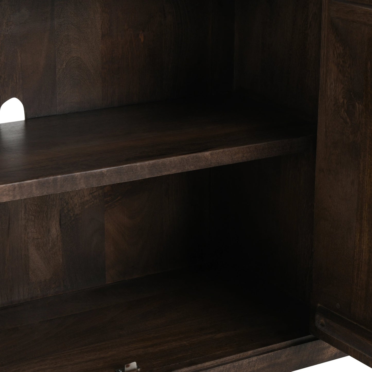 009 SI-2078752 | Closeup | Norwood 4 Door Sideboard by Classic Home in brown. Made from mango wood with iron pull handles in a transitional style.