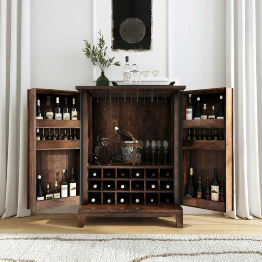 Vivienne Mango Wood Wine Cabinet by Classic Home in brown. Made from mango wood in a traditional style.