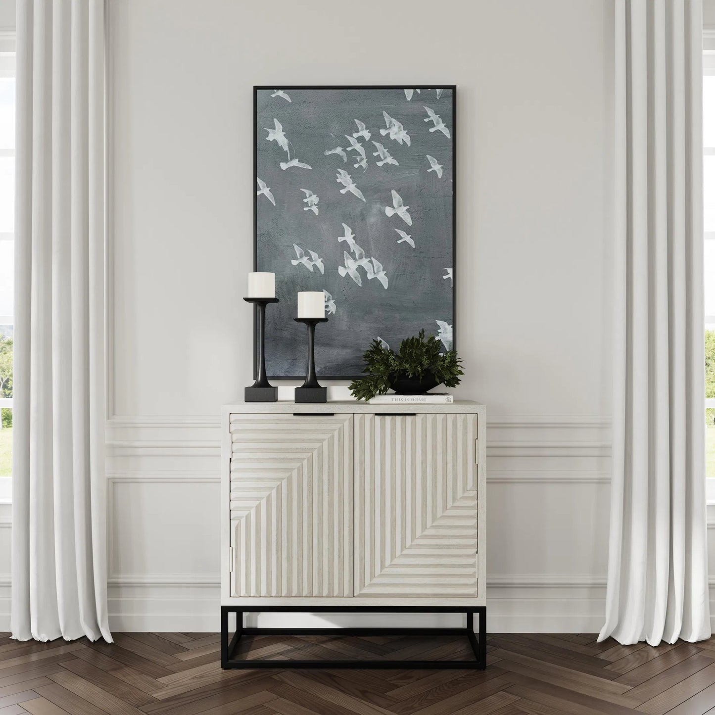 022 SI-2160309 | Lifestyle | Flint Accent Cabinet by Classic Home in white. Made from mango wood, iron base in a modern style.