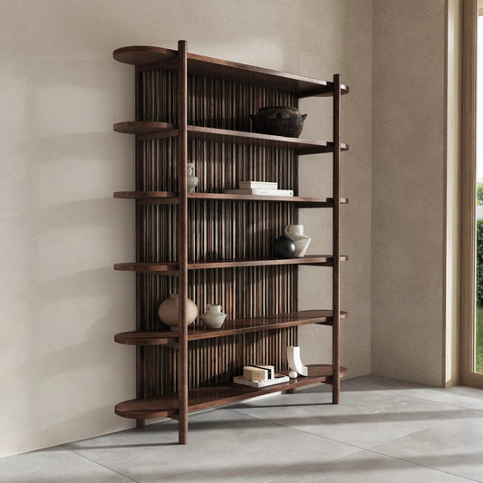 Redford 81" Mango Wood Bookcase by Classic Home in brown. Made from unique in a traditional style.
