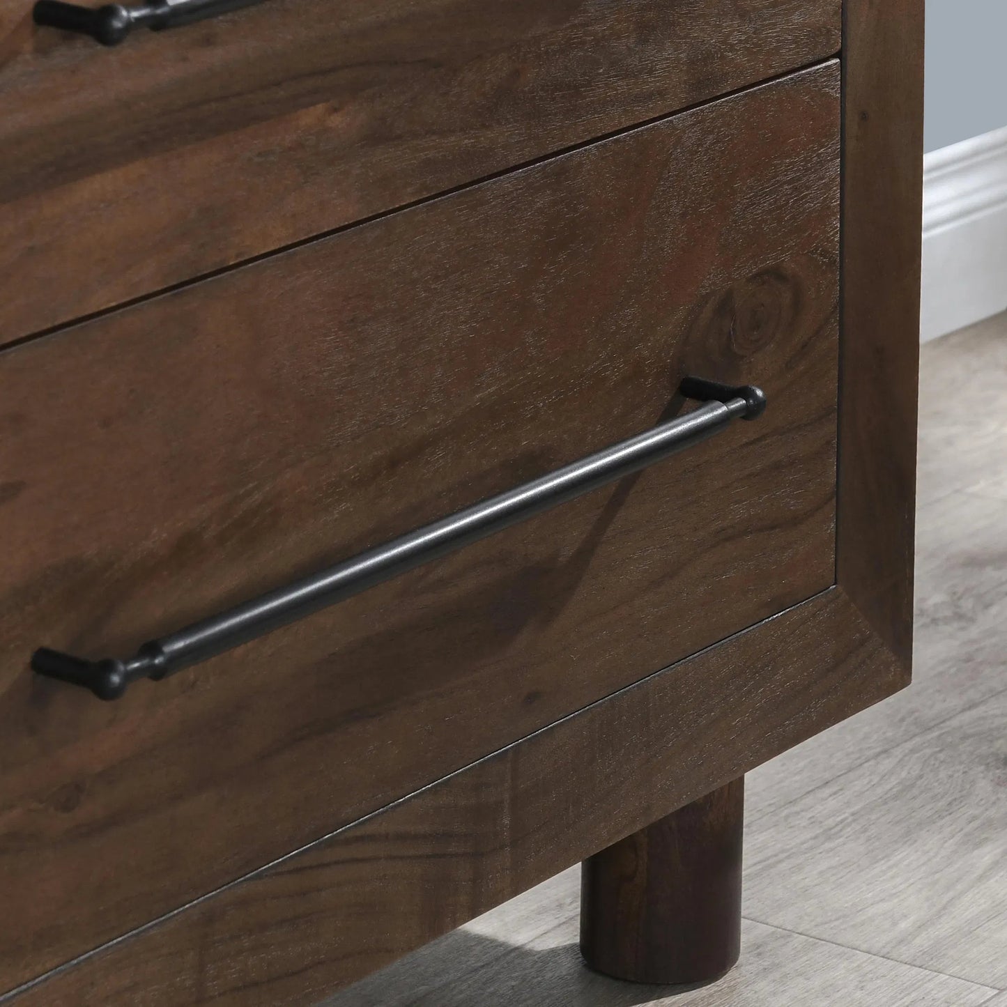011 SI-2238868 | Closeup | Jaxon Nine-Drawer Acacia Wood Dresser by Classic Home in cocoa brown. Made from acacia wood in a traditional style.