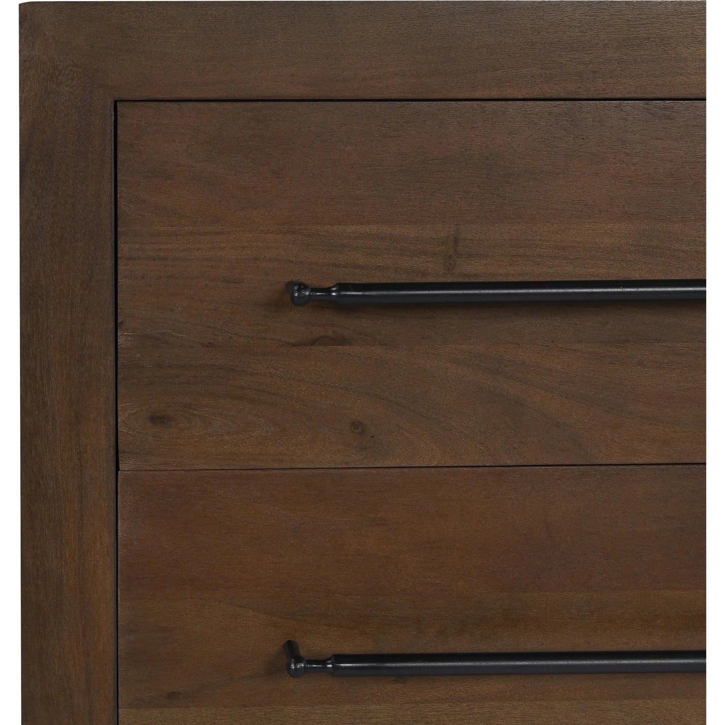 008 SI-2238868 | Closeup | Jaxon Nine-Drawer Acacia Wood Dresser by Classic Home in cocoa brown. Made from acacia wood in a traditional style.