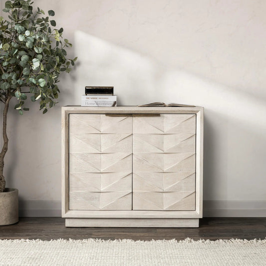 Marvin 2-Door Mango Wood Sideboard Buffet by Classic Home in whitewash. Made from mango wood in a transitional style.
