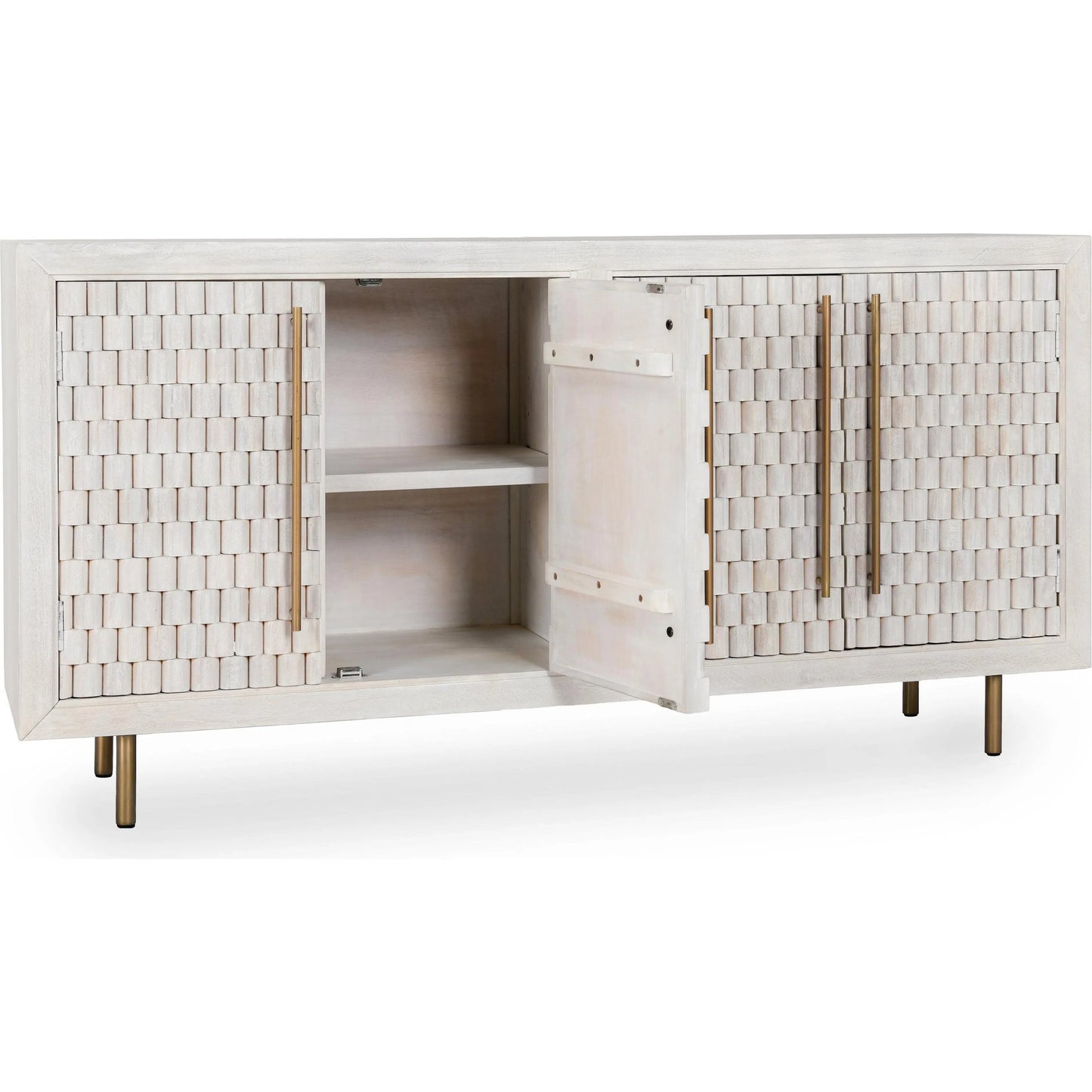 003 SI-2249249 | Additional Silo | Norwood 4-Door Mango Wood Buffet Sideboard by Classic Home in white wash. Made from mango wood, iron in a unique style.