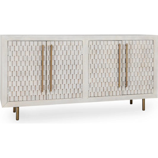 Norwood 4-Door Mango Wood Buffet Sideboard by Classic Home in white wash. Made from mango wood, iron in a transitional style.