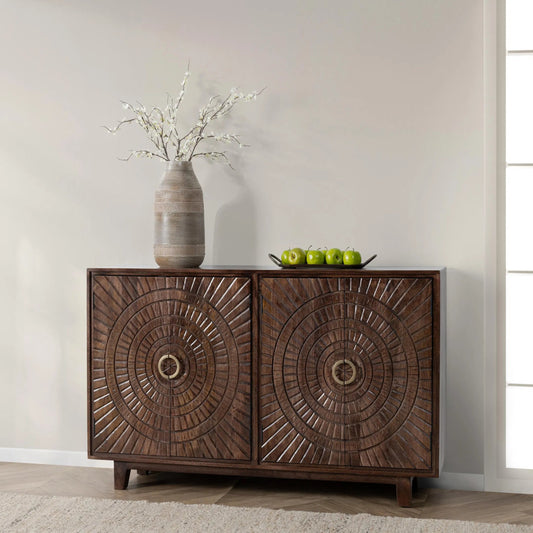 Vivienne 4-Door Mango Wood Buffet Sideboard by Classic Home in brown. Made from mango wood in a traditional style.
