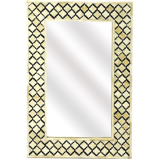 Yasmin Bone Inlay Wall Mirror by Butler Specialty Company in off white and black bone inlay. Made from mdf, bone inlay, resin, mirror glass in a eclectic & global style.